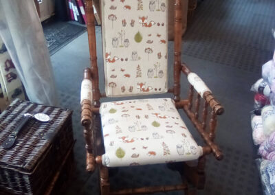 Beautiful steamer rocking chairs covered with own choice of material, perfect for the nursery - a gift to be passed down the generations